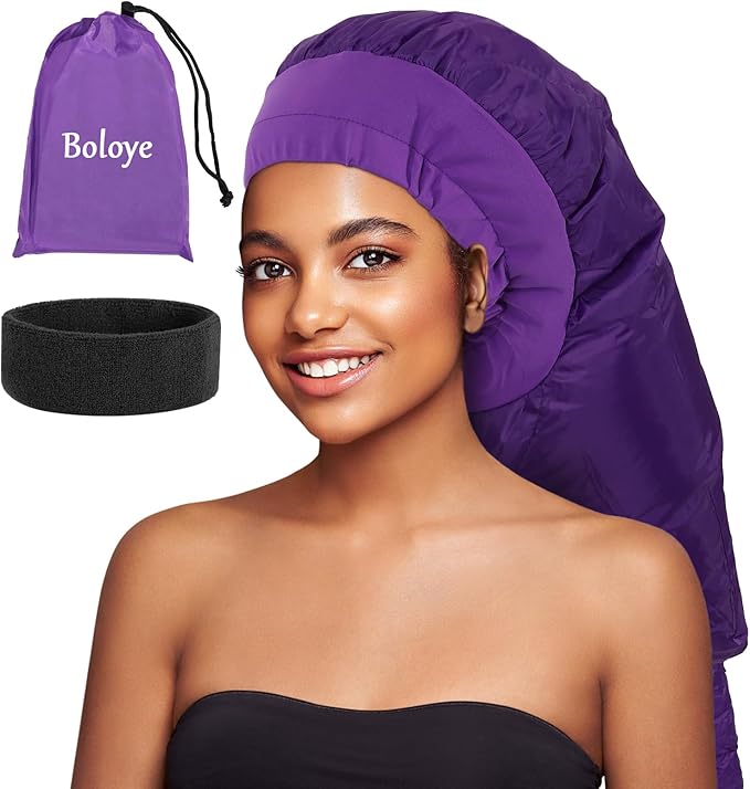 Hair Dryer Bonnet for Women, Large Bonnet Hooded Hair Dryer Attachment for Speeding Up Drying Time & Deep Conditioning, Fits All Head Sizes & Hair Styles, Purple (Large)