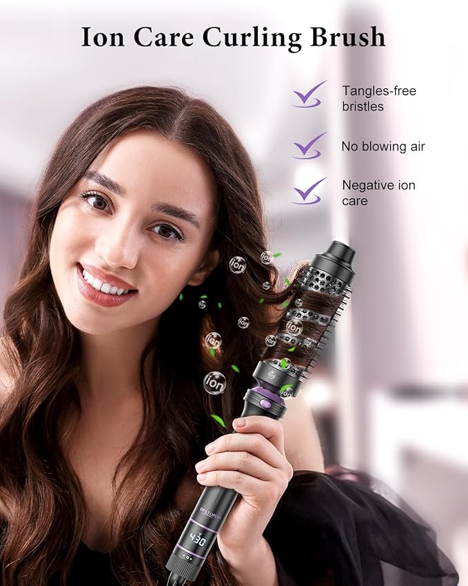 5 in 1 Curling Iron, Curling Wand Set with Thermal Brush, Flat Iron Hair Straightener, 3 Ceramic Irons (0.35"-1"), 13 Adjustable Temps, Hair Curler Waver with Heat Resistant Mat, Glove, Clip