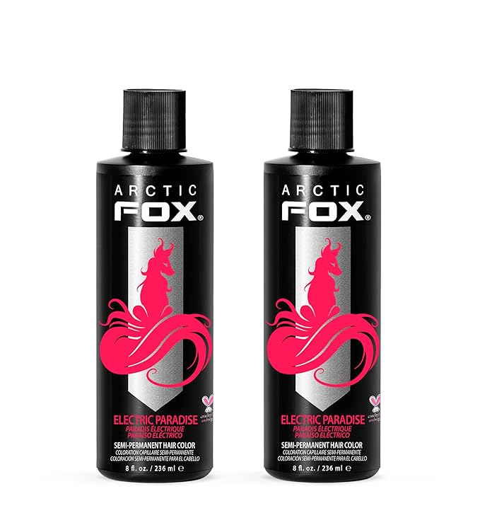 Arctic Fox Semi-Permanent Hair Dye, Vegan & Cruelty-Free, UV Reactive Neon Pink, Electric Paradise, Long Lasting, Conditioning, Ammonia Free, For All Hair Types, 8 Fl Oz (Pack of 2)