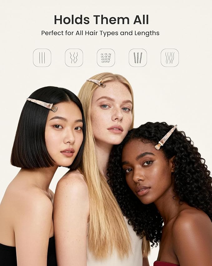 AIMIKE 4.8" Shell Pattern Clips for Styling – Built-In Silicone Band Duckbill Hair Clips, No-Crease Non-Slip Sectioning Clips for Thick, Curly Hair, Ideal for Makeup, Hairstyling & Rollers, 4-Pack