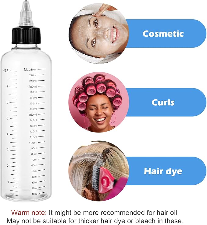 15 Pack Applicator Bottles for Hair, 8.5oz Hair Dye Plastic Squeeze Bottle with Twist-On Top Tip Cap and Clear Graduated Scale