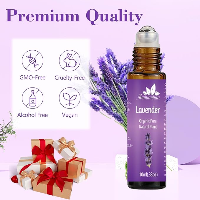 Lavender Essential Oil Roll On for Bedtime & Relaxation, Pre-Diluted with Lavender Oil, Calming Aromatherapy for Pillow, Pulse Points, Skin & Massage, Portable 10mL Rollerball