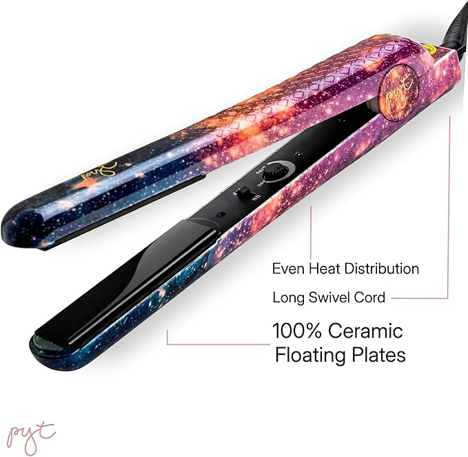 PYT Unicorn Pro Hair Straightener - Ceramic Flat Iron for Professional Styling. 150 W Power Output, Adjustable Temperature Suitable for All Hair Types. Straighten, Curl or Wave (Galaxy)