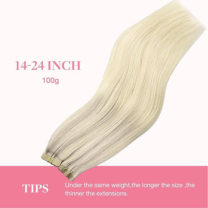 GOO GOO Tape in Hair Extensions Human Hair, 17/22/60 Ash Blonde to Golden Blonde and Platinum Blonde, 24inch 100g 40pcs, Skin Weft Seamless Invisible, Silky Straight with Thick Ends, Remy Human Hair