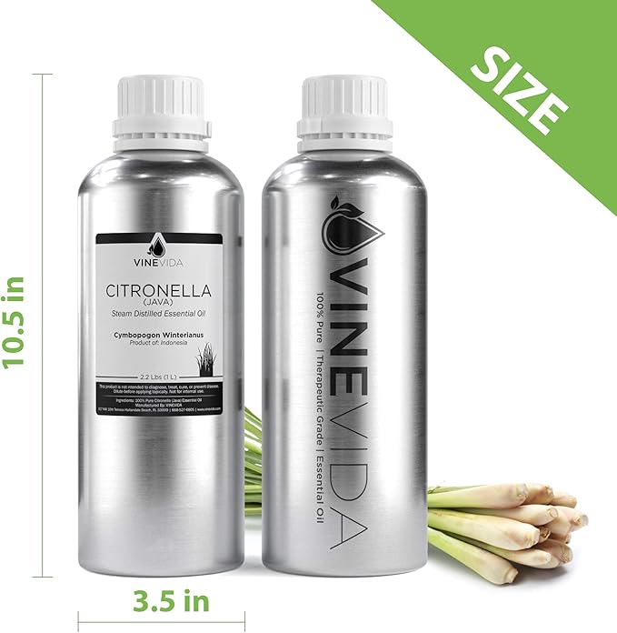 VINEVIDA Citronella Java Essential Oil 32 oz - Undiluted Citronella Oil 32 oz - Citronella Candle Oil Scent - DIY Candle Scents for Candlemaking - Bulk Essential Oil for Soap Making Safe for Skin