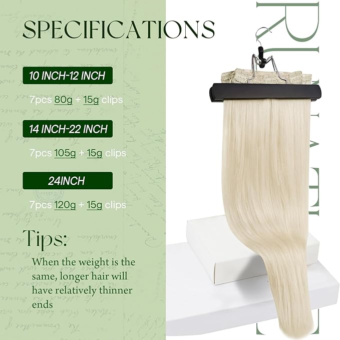 RUNATURE Human Hair Clip in Extensions, Platinum Blonde Clip in Hair Extensions Real Human Hair, Well Blended Soft Brazilian Remy Hair for Women, Short Hair Extensions 10 Inch 80g 7pcs #800