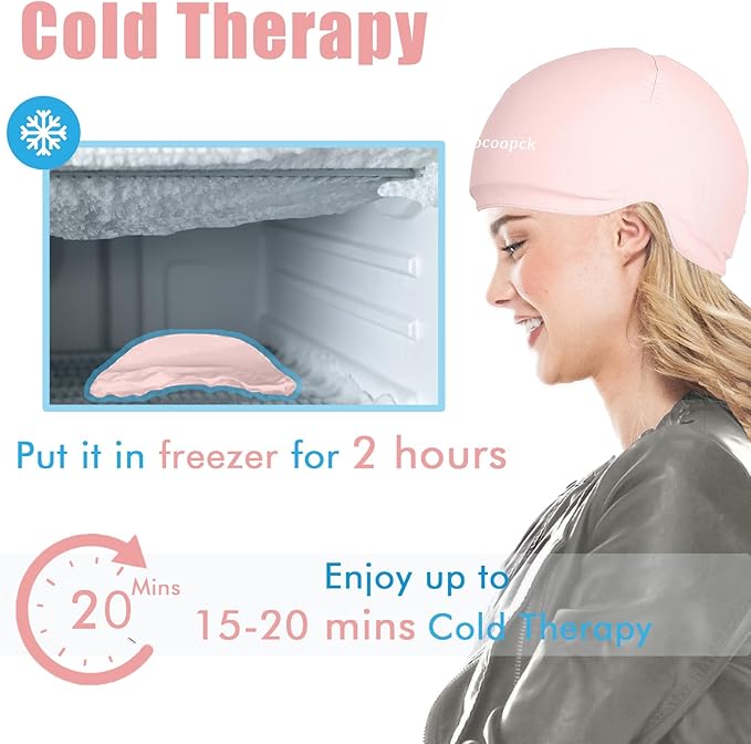 Chemotherapy Cold Caps, Ice Cap for Chemo, Chemotherapy Must Haves for Women, Chemo Care Package for Women, Ice Cap for Migraines, Gel Ice Pack for Head, Pink, Cold Compress