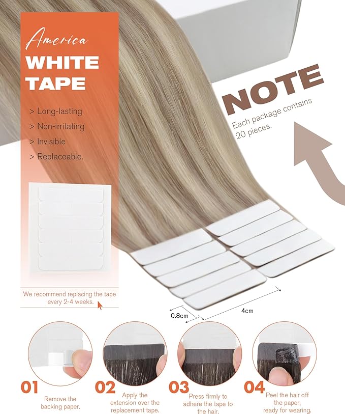 Sunny Hair Blonde Tape in Hair Extensions Human Hair Ash Blonde Highlight Bleach Blonde Hair Extensions Tape in 18 Inch Remy Tape in Txtensions for Women Wedding 20Pcs 50g