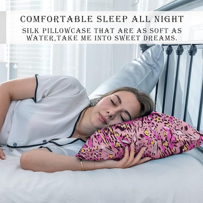 Mulberry Silk Pillowcase for Hair and Skin Standard Size Leopard Print Silk Pillow Cases with Zipper Soft Breathable Smooth Cooling Silk Pillow Covers for Sleeping (Pink Paint,20"X 26",1Pcs)