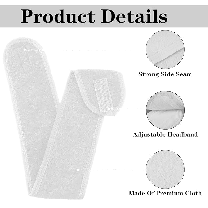 30 Pcs Spa Headband, Facial Head Wrap for Women Adjustable Makeup Stretch Towel with Tape Fit Face Washing Shower Facial Mask Yoga(White)