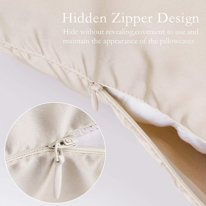 Silk Pillowcase for Hair and Skin 2 Pack 100% Mulberry Silk Bed Pillowcase Hypoallergenic Soft Breathable Both Sides Silk Pillow Case with Hidden Zipper, King Size Pillow Cases (Buff Beige)