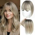 100% Real Human Hair Topper for Women Human Hair Pieces for Women 10 inch Ombre Light Brown with Blond Highlight Hair Hoppers with Bangs Swiss Base Clip in Bangs for Thinning Hair2T613