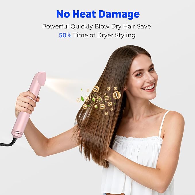4 in 1 Rotating Hair Dryer Brush Spinning with Detachable Brush(2" & 1.5"),Negative Ionic Brush Blow Dryer 100-120V,3 Heats and 2 Speeds Rotating Hot Air Brush for Curling,Straight,Drying