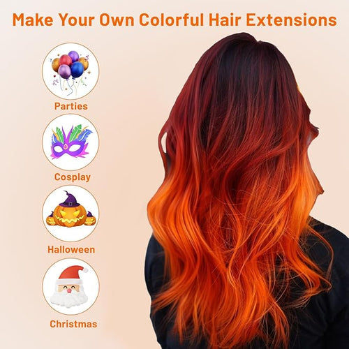 16 Pcs Colored Hair Extensions Curly Wavy Clip in Synthetic Hairpiece Streak for Girls Women Kids, Colorful Christmas New Year Party Highlights Cosplay Festival Gift(Orange)