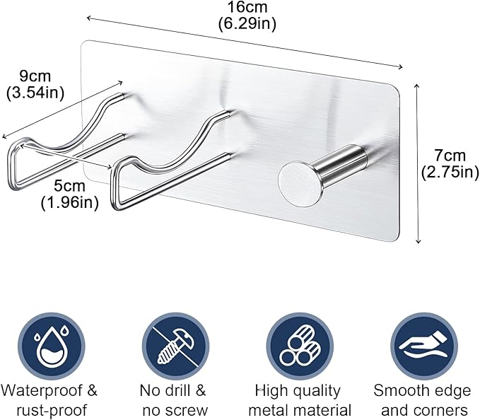 Blow Dryer Holder Wall Mounted, Hair Dryer Holder, Stainless Steel Hair Tool Organizer, Adhesive Hair Dryer Hook for Wall, Bathroom Hairdryer Holder for Blowdryer Storage