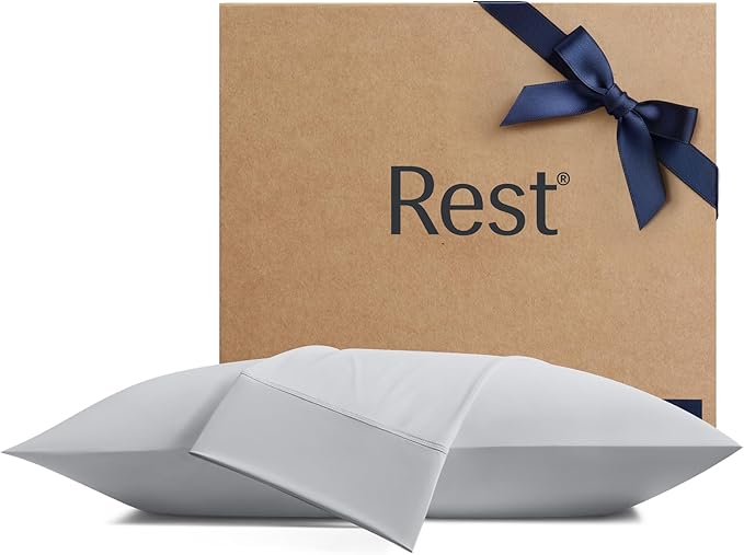 REST® Evercool®+ Cooling Pillowcases King - 2 Pillowcases for Sensitive Skin, Silver Infused Fabric for Hygienic Sleep, Silky Smooth for Curly Hair, High Elastic for Snug Fit (19x35 inches)