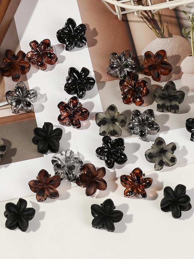 24 Small Hair Clips for Women Girls - Non-Slip Grip&Tangle-Free,Durable Plastic Mini Claw Clips (Tortoise & Black) for Thin/Medium Hair