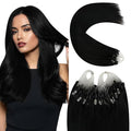 YoungSee Micro Bead Hair Extensions Real Human Hair Black Microlink Hair Extensions Human Hair Jet Black Beaded Hair Extension 24 Inch Micro Hair Extension Remy Hair Natural for Long Hair 50s 50g