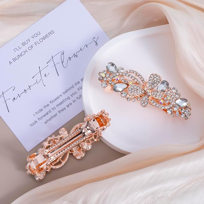 Joez Wonderful Rhinestone Hair Clip Sparkly Crystal Barrettes French Wedding Prom Engagement Pageant First Communion Hair Decorative Accessories for Women Bride (Rhinestone Butterfly White, 1 Pcs)