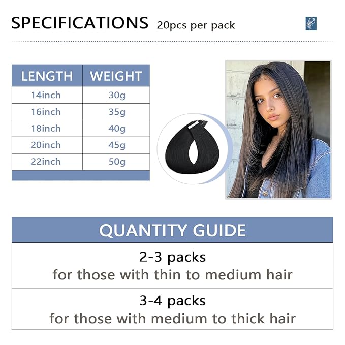 COOKAYU Invisible Tape in Hair Extensions Human Hair, Tape in Extensions Jet Black 20Inch 45g 20pcs Injected Tape in Human Hair Seamless Invisi Edge