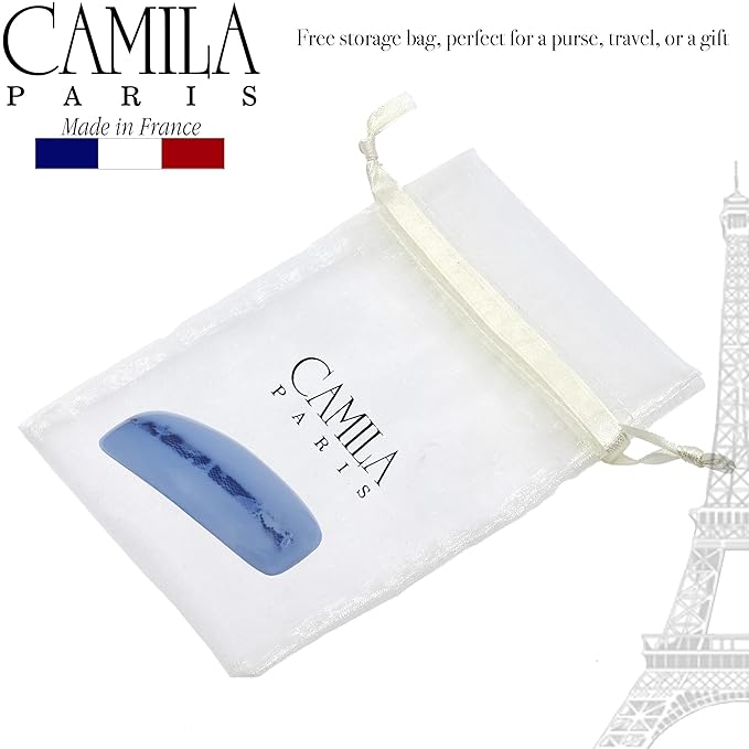 Camila Paris CP3441 French Hair Barrette Clip for Girls, Blue, Rubberized Automatic Clasp Strong Hold Grip Hair Clips for Women, No Slip and Durable Girls Hair Accessories, Made in France