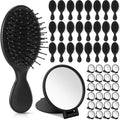 Meanplan 48 Pcs Mini Hair Brush Set 24 Travel Wet Dry Hair Combs Pocket Detangling 24 Compact Folding Makeup Mirrors for Spa Sleepover Birthday Bridal Shower Bachelorette Christmas Party Gift(Black)