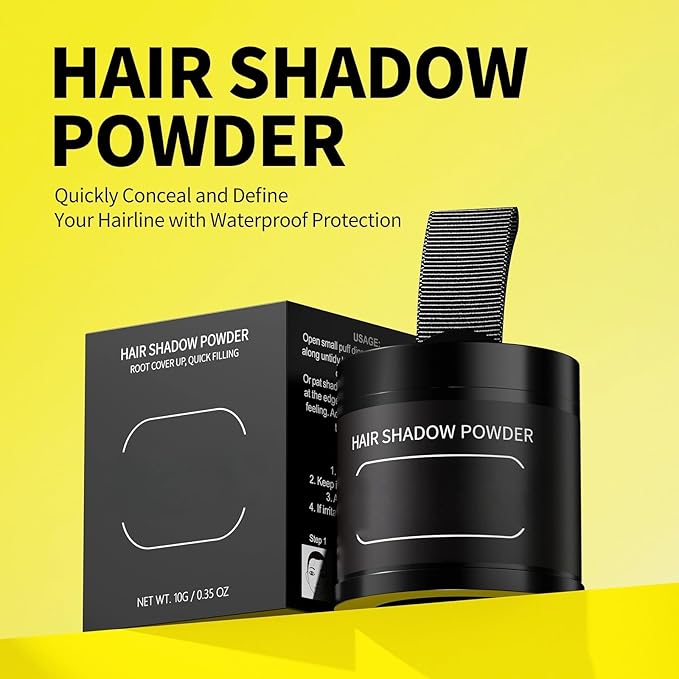 Gowwim Root Touch up Powder, Instantly Gray Hair Cover up Hairline Powder for Women & Men Waterproof and Sweatproof Root Cover Up Long-Lasting for Thinning & Loss Hair (Black, 10g)