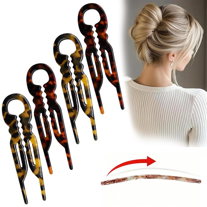Prestige French Hair Pins - Serrated Anti-Slip Design, Curved Angle for Better Head Fit, New Elegant Hair Accessories for Women, Suitable for All Hair Types（4pcs）