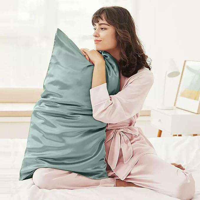 100% Mulberry Silk Pillow Case for Hair and Skin Made in USA, 22 Momme King Size Silk Pillowcase for Women, 6A Grade Organic Silk, Anti Aging, Anti Acne, 1 Pack 20"x36" (King, Mineral Blue)