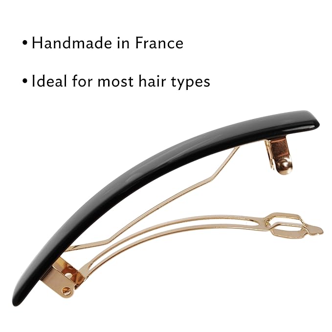Black Hair Barrette for Thin Hair, Classic Rectangle French Barrette for Women, Lightweight and Comfortable, Strong Hold, Nacro Black | France Luxe