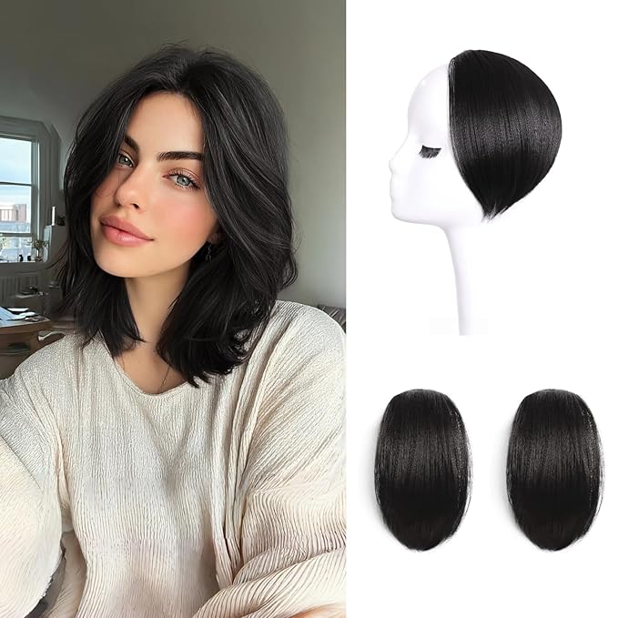 2 Pcs Clip In Hair Volumizer 8 Inch Heat Resistant Hair Pieces Thick Synthetic Hairpieces Adding Extra Volume Short Hairs Extensions Clip Ins for Women With Thin & Fine Natural Black