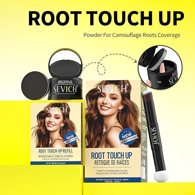 SEVICH Magnetic Hairline Powder with Brush | Refillable Root Touch Up for Sparse Hairlines & Gray Coverage | Waterproof, Sweat-Proof & Smudge-Proof | Natural & Invisible Hair Concealer (Dark Brown)
