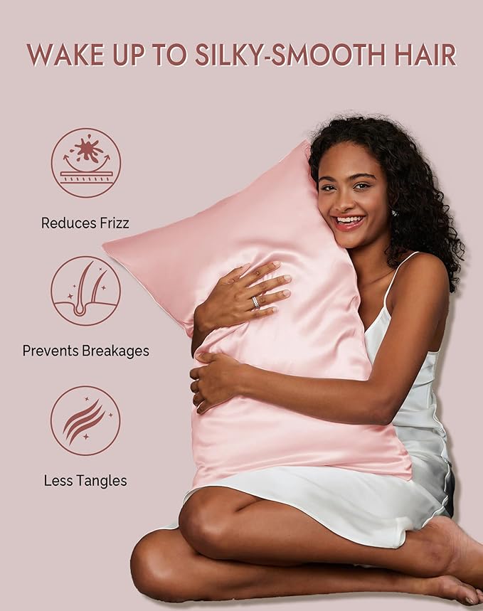SilkSilky 100% Mulberry Silk Pillowcase - Pure 22 Momme High-Grade 6A Fibers for Hair & Skin, Envelope Closure, Natural, Organic, Breathable & Cooling Pillow Case (Queen, Pink)