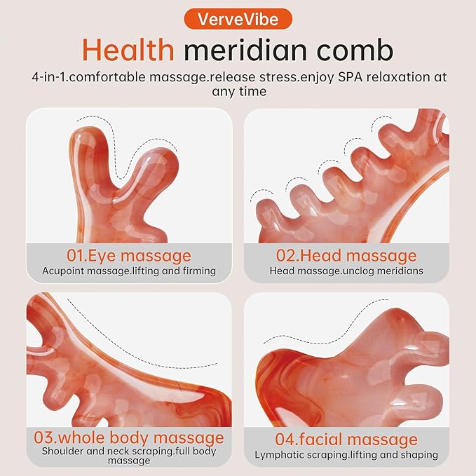 4-in-1 Acupressure Massage Comb - Portable Resin Scalp & Face Massager for Facial Toning, Head Relaxation, Eye Relief & Body Therapy | Bonus Lymphatic Drainage & Anti-Hair Loss (Pink)