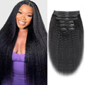 Clip in Hair Extensions Real Human Hair 8Pcs Kinky Straight Brizalian Human Hair Clip ins for Black Women, Natural Soft 120g 26inch #1B Natural Black