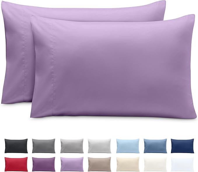 Bare Home Microfiber Pillow Cases - King 20x36 - Cooling Pillowcases - Double Brushed - Easy Care - Envelope Closure (King Pillowcase Set of 2, Lavender)