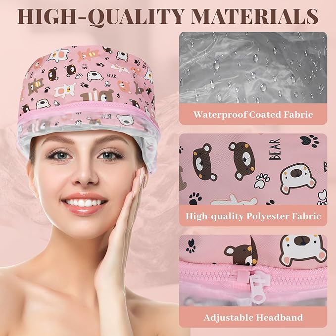Electric Hair Steamer Cap for Deep Conditioning 3 Mode Temperature Control Heat Cap Thermal Electric Heating Cap for Home Hair Care Treatment Soft Bear Design
