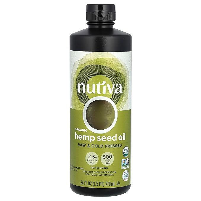 Nutiva Organic Cold-Pressed Unrefined Raw Hemp Seed Oil, 24 Ounce, USDA Organic, Non-GMO, Whole 30 Approved, Vegan, Gluten-Free & Keto, Rich In Omega 3 & 6 Fatty Acids