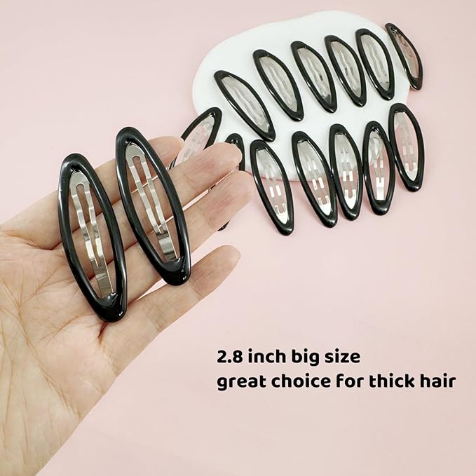 16 Pieces Hair Clips for Thick Hair 2.8 Inch Oval Shape Black XL Hair Clips for Women Metal Snap Non-Slip Hair Grips Hair Accessories