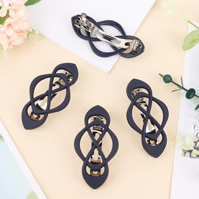 Navy Blue Hair Barrettes for Women 4packs Hair Clips French Hair Barrette Clip for Girls Vintage Hair Clips for Thick Thin Long Short Hair Stylish Hair Accessories for Women Girls