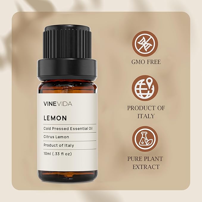 VINEVIDA Lemon Essential Oil 10 mL - Undiluted for Candle Making, Soap Making, DIY Candle Scents - Safe for Skin