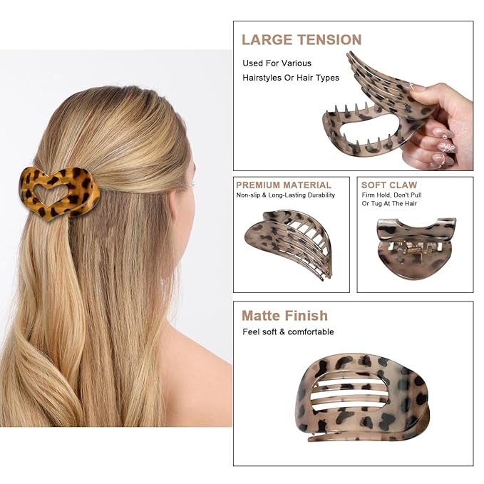 Flat Hair Claw Clips for Women,Matte Medium Hair Clips for Thick & Thin Hair- Comfortable Everyday Use for Office, Yoga, Party & Casual Styling (4PCS B)