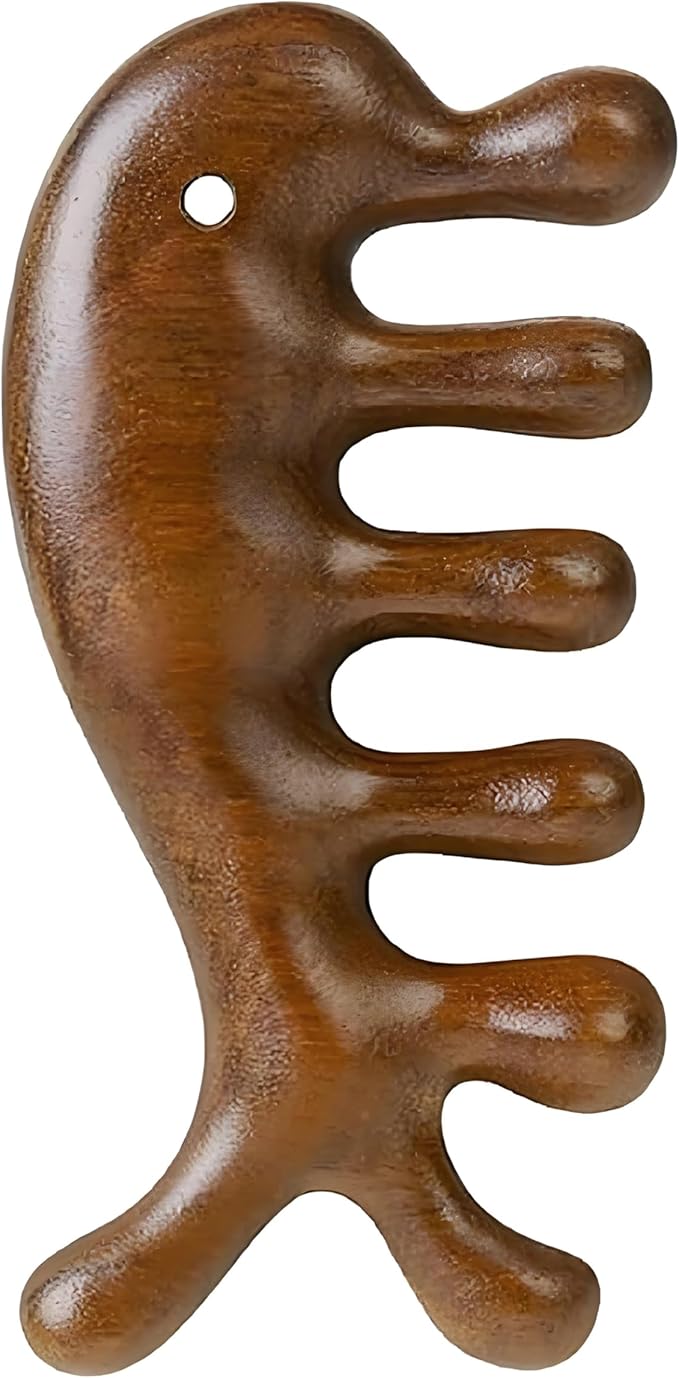 Wooden Scalp Massager, Sandalwood Wide Tooth Comb, Acupressure Tool for Face and Body