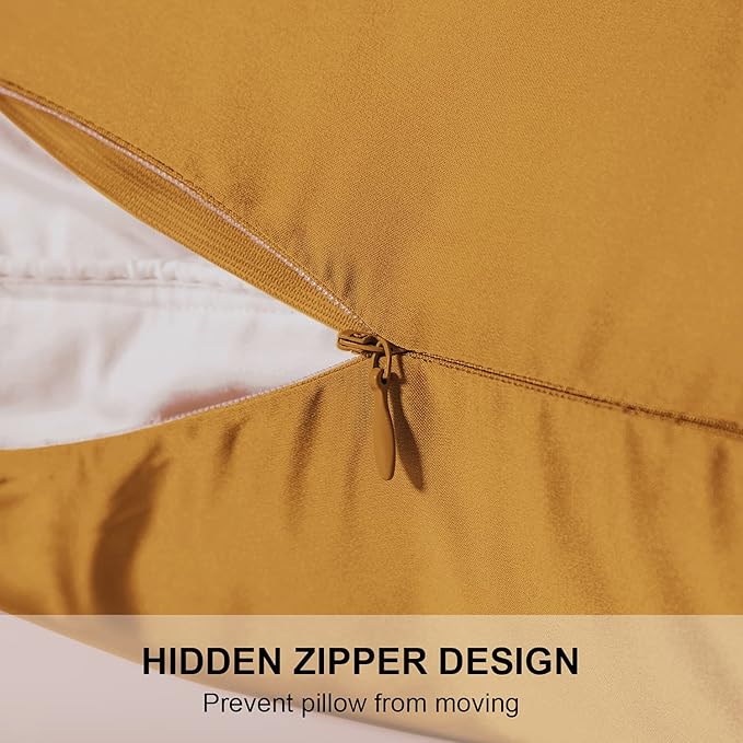 SIYUAN Mulberry Silk Pillowcase for Hair and Skin, Standard Size Cooling Silk Pillow Case with Hidden Zipper, Allergen Proof Dual Sides Soft Breathable Smooth Silk Pillow Cover for Women, Golden