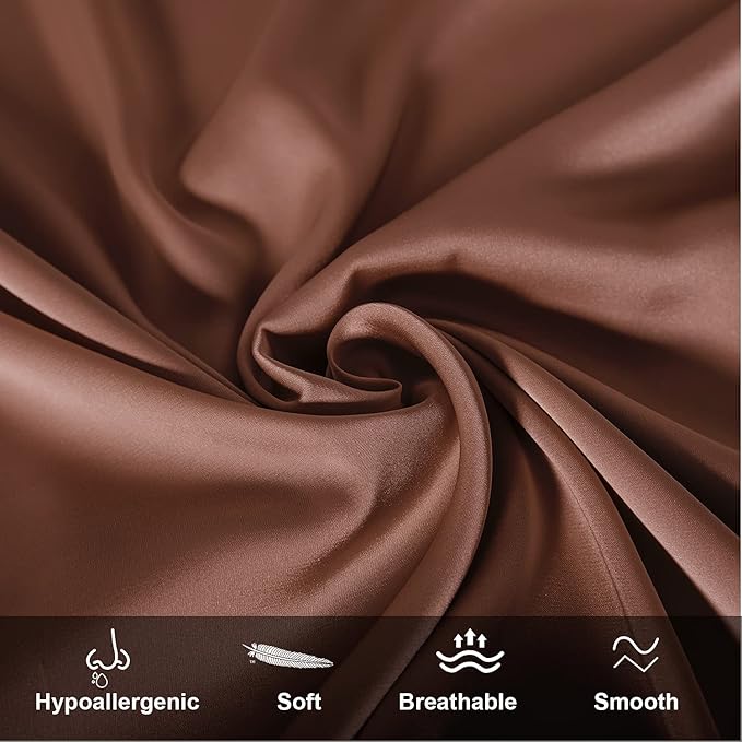 Mulberry Silk Pillowcase for Hair and Skin,Queen Size Cooling Silk Pillow Case with Hidden Zipper,Allergen Proof Dual Sides Soft Breathable Smooth Silk Pillow Cover for Women(Queen,Coffee)