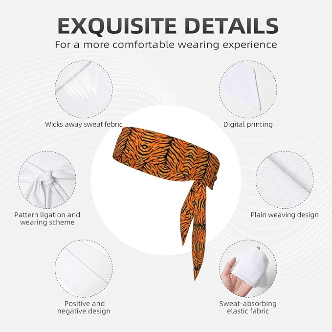 Men Women Beauty Skinny Sports Sweatbands Head Decor for Running Travel Shower, Elastic Multi Style Tiger Stripe Animal Print Head Ribbon Headwear
