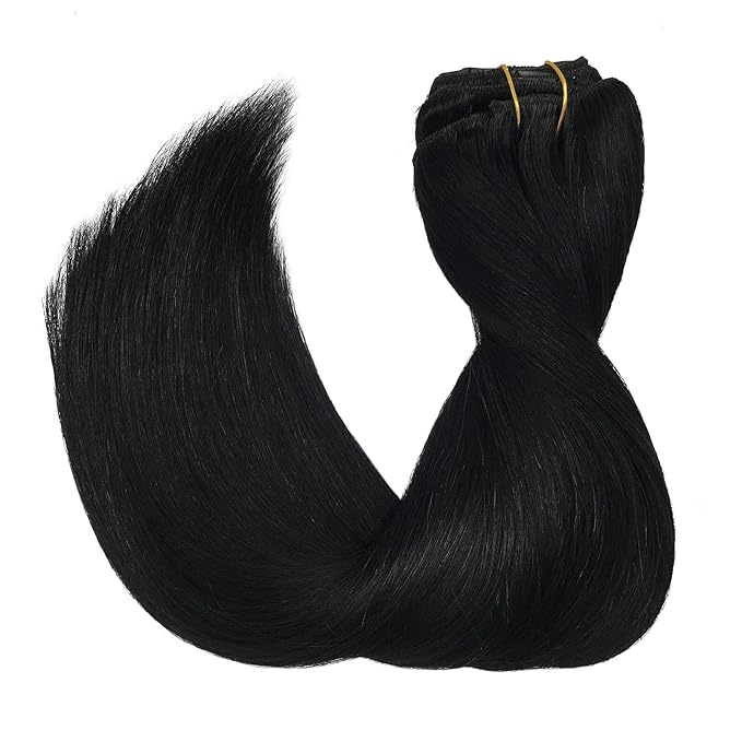 GOO GOO Clip in Hair Extensions Real Human Hair, Remy Human Hair Extensions Clip ins for Women, Natural Human Hair, 26inch 135g 7Pcs, 1 Jet black