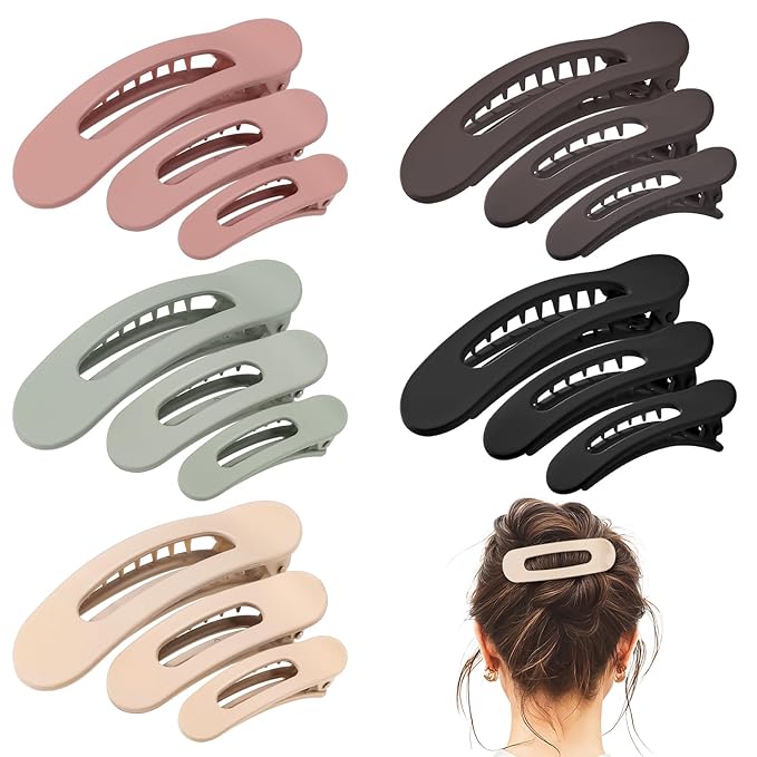 15 PCS Flat Claw Clips, 5 Colors Flat Hair Clips 3 Sizes Hair Claws for Women Girls Accessories Barrettes for thick Thin Hair