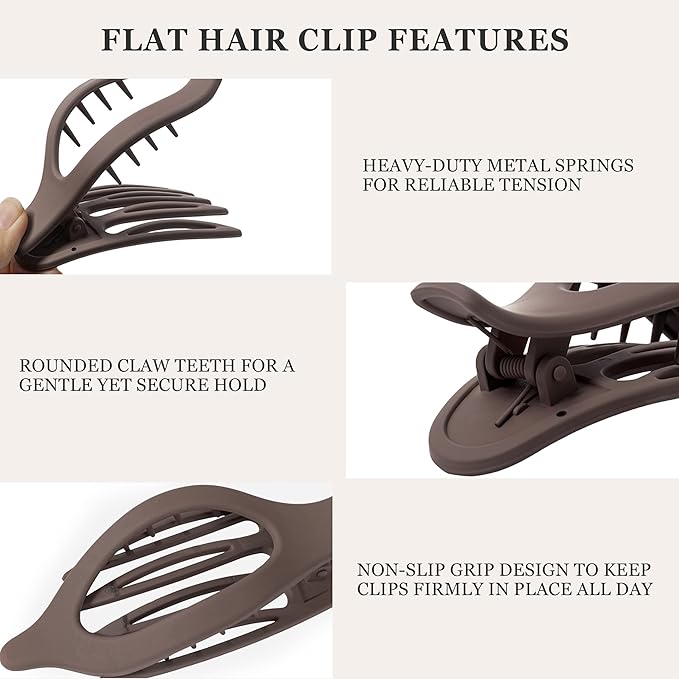 8 PCS Flat Hair Clips for Women French Matte Flat Claw Clips for Thick & Thin Hair No-Slip Hair Barrettes, Strong Hold Styling Accessories
