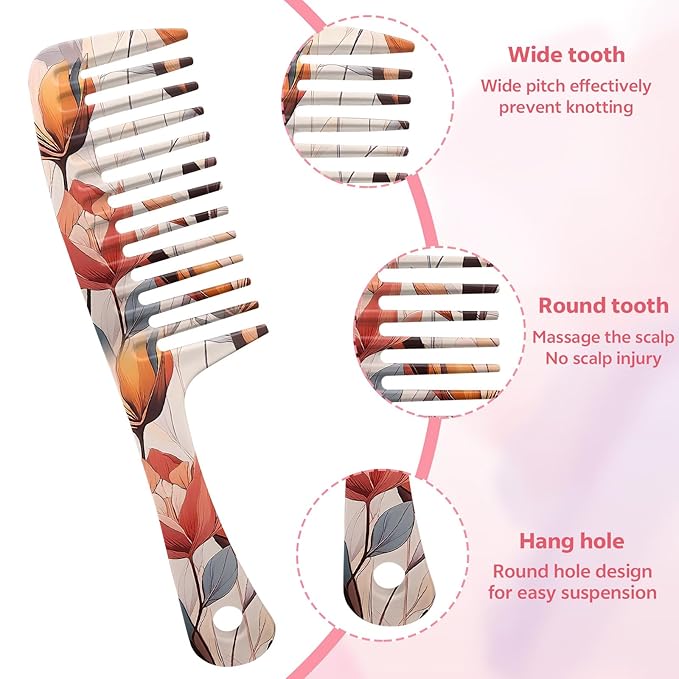Wide Tooth Comb,Effortless Tangle Removal for Curly, Wet, Long Hair Wet,Cute Aesthetic Design for Women Men and Girls (Orange-07)